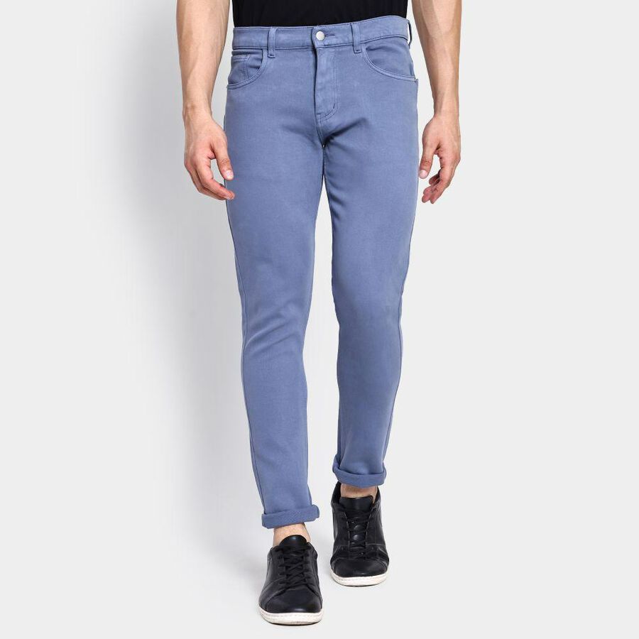 Men's Slim Fit Casual Trousers , मध्यम नीला, large image number null